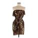 Amanda Uprichard Casual Dress - Mini Strapless Short sleeves: Brown Leopard Print Dresses - Women's Size Medium