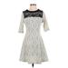 Monteau Casual Dress - A-Line: Gray Damask Dresses - Women's Size Medium