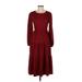 Grace Karin Casual Dress - Midi Crew Neck Long sleeves: Burgundy Solid Dresses - Women's Size Small