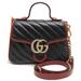 Gucci Bags | Gucci Mini Top Handle Bag 583571 Handbag Gg Marmont Quilted Small Black Red 2... | Color: Black | Size: Os