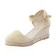 Summer Sandals for Women Uk Platform Wedge Sandals Ladies Espadrille Wedges Knotted Strappy Mid Heel Ankle Strap Fashion Versatile Braided Buckle Closed Toe Wedge Sandals Pool And Rose (Beige, 4.5)