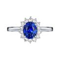 Mens Silver Ring, Flower Ring Men 18K White Gold 1 0.67CT VVS Blue Oval Lab Sapphire with H White Natural Diamond Halo Size U 1/2 Valentines Day