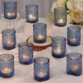 DARJEN Blue Votive Candle Holders Set of 36- Glass Candle Holders Bulk for Tea Light Candle, Embossed Candle Votives for Wedding Centerpiece, Living Room & Home Table Decor