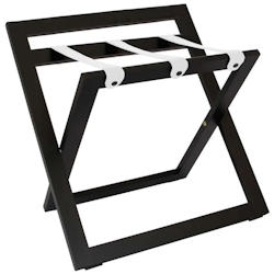 Kofferständer WOOD aus Holz mit Rückwand Wenge Schwarz mit Riemen Leder Weiß Image