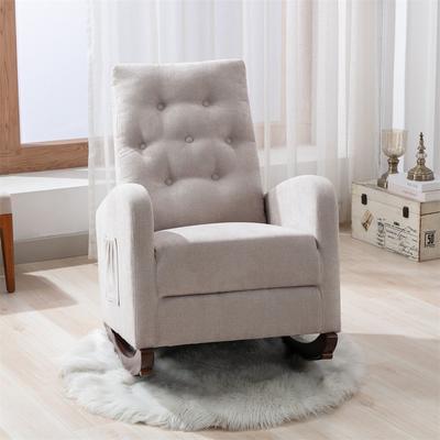 High Back Nursery Rocking Chair, Modern Fabric Padded Seat Armchair