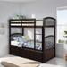 Twin over Twin Size Bunk Bed with Trundle and Ladder, Wooden Kids Bed Frame with Safety Rail and 3-Drawers for Bedroom, Espresso