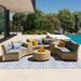 Patio Furniture Sets for 6, Fan-Shaped All Weather Outdoor HDPE Rattan Sofa with Cushions & Table, Suitable for Garden, 9-Piece