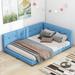 Modern Upholstered Daybed Platform Bed with USB Ports, Blue Linen
