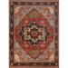 Orange Geometric Heriz Serapi Oriental Rug Hand-Knotted Wool Carpet - 7'11" x 9'8"