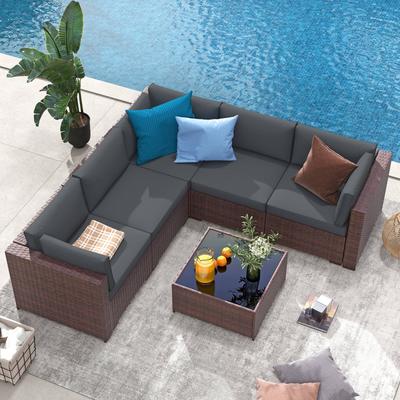 6-Piece Outdoor Wicker Sectional Sofa Set with Cushions