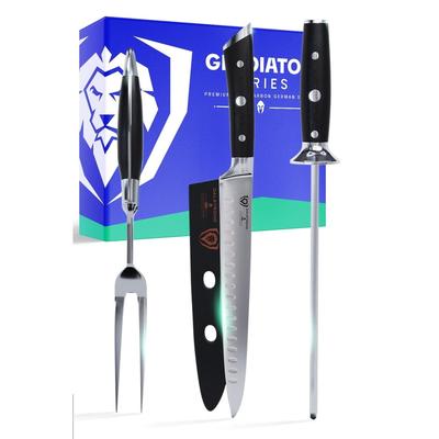 Carving Knife & Meat Fork Set - Gladiator Series Elite - 8" Honing Rod - Forged HC German Steel - 9 inch Carving Knife & Sheath