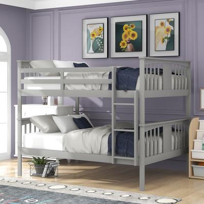 Twin Over Full Bunk Bed, Converted into 2 Beds, Solid Wood Bunkbeds Bedframe with Safety Rail and Ladder, for Kids/Teens Bedroom