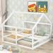 Kids Double Bed Frame, Twin Size House Platform Beds,House Platform Beds with Fence,Two Shared Beds with Roof, Montessori Bed