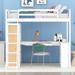 Wood Twin/Full Size Loft Bed with Built-in Desk and Shelves, Twin/Full Bedframe w/Full-Length Guardrails, for Kids Teens Adult