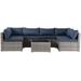 7-Piece Grey&Navy Blue Outdoor Rattan Furniture Sets with 6 Sofas, 1 Coffee Table & Cushions