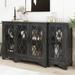 Retro Sideboard Glass Door with Curved Line Design Ample Storage Cabinet with Black Handle and Three Adjustable Shelves