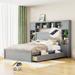 CUSchoice Queen Size Wooden Bed with Integrated Cabinet, Shelf, and Sockets