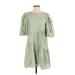 Moon River Casual Dress - A-Line High Neck Short sleeves: Green Solid Dresses - Women's Size Small