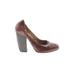 Dries Van Noten Heels: Slip On Chunky Heel Casual Burgundy Print Shoes - Women's Size 37 - Round Toe