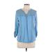 Style&Co Long Sleeve Henley Shirt: Blue Tops - Women's Size Large