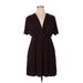 Lock & Love Casual Dress - Mini V Neck Short sleeves: Brown Solid Dresses - Women's Size X-Large