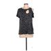 Weekend Suzanne Betro Short Sleeve Blouse: Black Leopard Print Tops - Women's Size Large