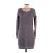 Merrell Casual Dress - Sweater Dress Scoop Neck Long sleeves: Gray Color Block Dresses - Women's Size Medium
