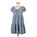 See You Monday Casual Dress - Mini Scoop Neck Short sleeves: Blue Floral Dresses - Women's Size Medium