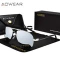 AOWEAR-Lunettes de soleil aviation pour hommes miroir polarisé lunettes de soleil pilote HD