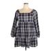 Universal Thread Casual Dress - Mini Boatneck 3/4 sleeves: Blue Print Dresses - Women's Size 2X-Large