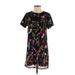 FELICITY & COCO Casual Dress - Shift Crew Neck Short sleeves: Black Floral Dresses - Women's Size Small