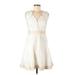 Ann Taylor Casual Dress - Mini V-Neck Sleeveless: Ivory Solid Dresses - New - Women's Size 4 Petite