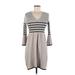 Calvin Klein Casual Dress - Sweater Dress V Neck 3/4 Sleeve: Tan Stripes Dresses - Women's Size Medium
