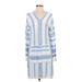 Misslook Casual Dress - Mini V-Neck Long sleeves: Blue Stripes Dresses - Women's Size Small