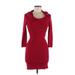 Bebe Casual Dress - Sweater Dress Cowl Neck 3/4 sleeves: Red Solid Dresses - Women's Size Medium