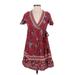 Shein Casual Dress - A-Line V-Neck Short sleeves: Burgundy Print Dresses - Women's Size Small