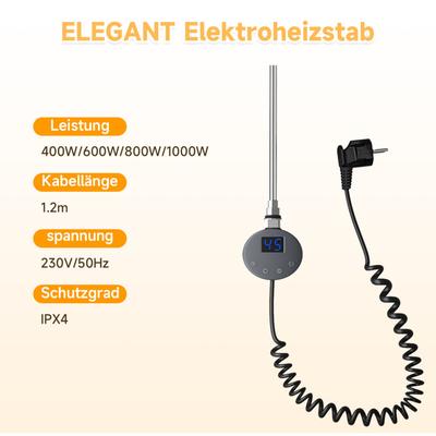 Heizstab mit Thermostat und lcd Display Heizung, Edelstahl Heizelement für Badezimmerheizung, 400W