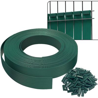Sichtschutzstreifen für Doppelstabmatten 75m x 4.7cm, pvc Sichtschutz Zaun mit 150 Clips, Grün Image