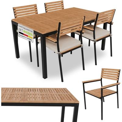 Akazienholz Gartengarnitur Rhodos - Tisch, 4 Stühle & Auflagen - Holz Gartenmöbel Set 5-teilig Image
