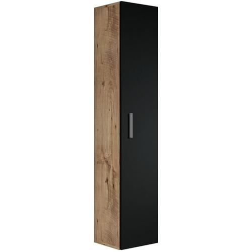 Badezimmer Badschrank Pluto 150cm Eiche Kastanie mit mat Schwarz