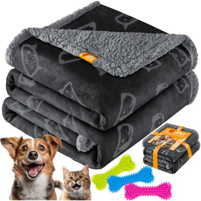Wasserdichte Hundedecke Sherpa Fleece Haustier Decke + 3x Spielzeugknochen maschinenwaschbar Image
