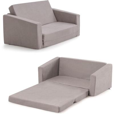 COSTWAY 2 in 1 Kindersofa klappbar, Kindersessel gepolstert zum Ausklappen mit Samtstoff, Image