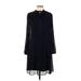 DKNY Casual Dress - Shift Tie Neck Long sleeves: Blue Print Dresses - Women's Size 10