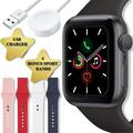 Restored Apple Watch Series Series 4 (GPS 44 mm) Space Gray Aluminum Case with Black Sport Band + 4 Bands + Magnetic Charging Cable (Refurbished)