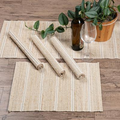 'Off-White Cotton Blend Table Runner and Placemats...