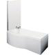 B Shape Left Hand Shower Bath Bundle - Includes Tub, Curved 6mm Safety Glass Screen and Front Panel - 1700mm - White