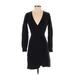 Abercrombie & Fitch Casual Dress - Mini Plunge Long Sleeve: Black Solid Dresses - Women's Size X-Small