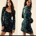 Free People Dresses | Free People Celia Green Mini Dress Floral Square Neck Long Sleeve Medium | Color: Green/Pink | Size: M
