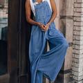 Loose Side Pocket Sleeveless Denim Jumpsuits, Casual Adjustable Shoulder Strap Denim Suspenders Trousers, Women's Denim Jeans & Clothing