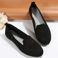 Women's Black Slip On Flats, Breathable Knitted Round Toe Non-slip Shoes, Casual Lightweight Walking Shoes
